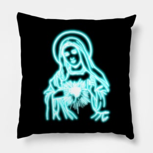 Blue Neon Virgin Mary Pillow