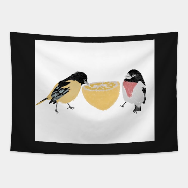 Two Birds Eating an Orange Tapestry by CactusMonsters