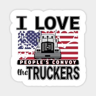 I LOVE THE TRUCKERS - PEOPLES CONVOY - USA FLAG OF HEARTS WITH BLACK LETTERS Magnet