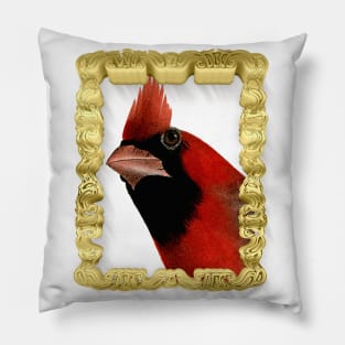 Cardinal Bird In A Gold Frame Pillow