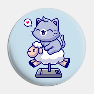 Cute Cat Riding Sheep Toy Cartoon Pin