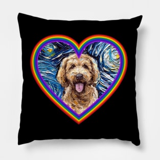 Goldendoodle inside a rainbow heart Pillow