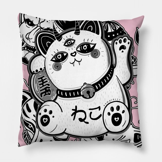 Japanese lucky amulet Pillow by dett