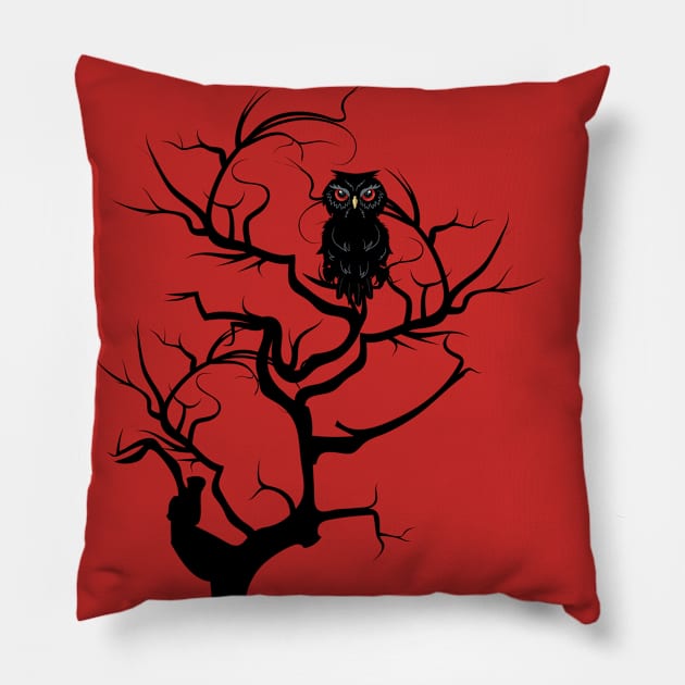 Black Owl on Tree Pillow by AnnArtshock