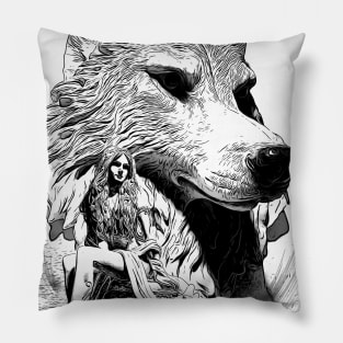 Monsters and Madonnas Original White Wolf Queen Ink Art Chris  Conidis Pillow