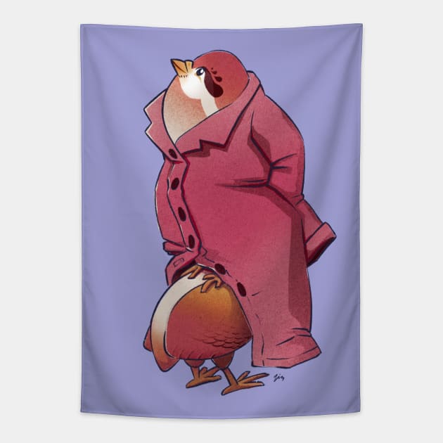 Three Birds in a Trench Coat Tapestry by Theysaurus