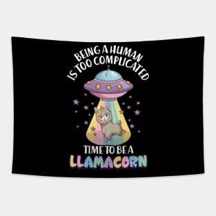 Being human is too complicated - Funny Llamacorn Tapestry