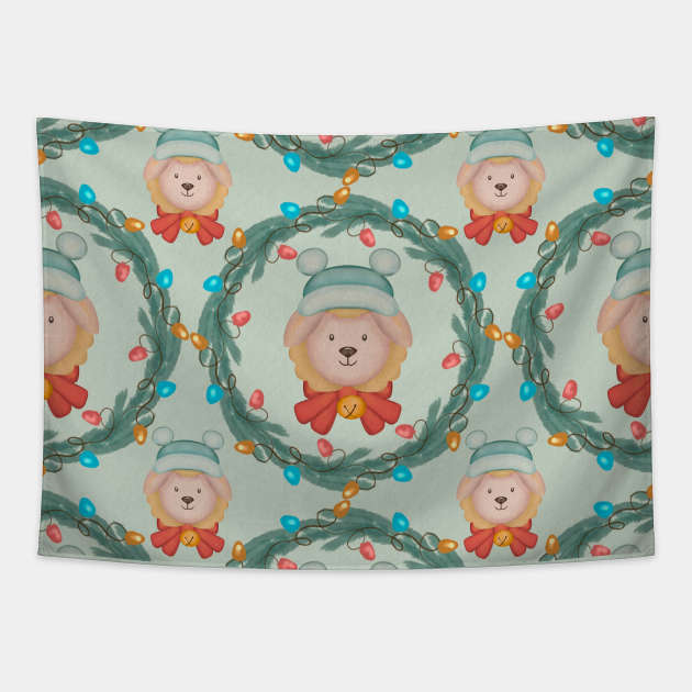 Cute Sheep Christmas Wreath Tapestry by i am Cuta