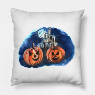Halloween Night Pumpkin watercolor Pillow