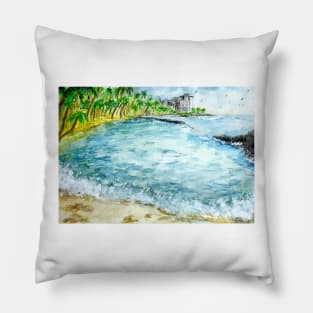 Honolulu, Hawaii Watercolor Painting Pillow