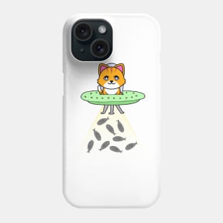 Funny orange Cat is flying a spaceship Phone Case