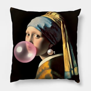 Pearl Earring Girl Bubble Gum Day Pillow