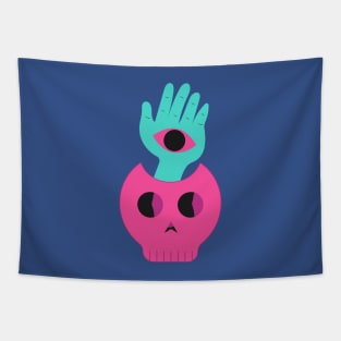 Skull's Watchful Hand Tapestry