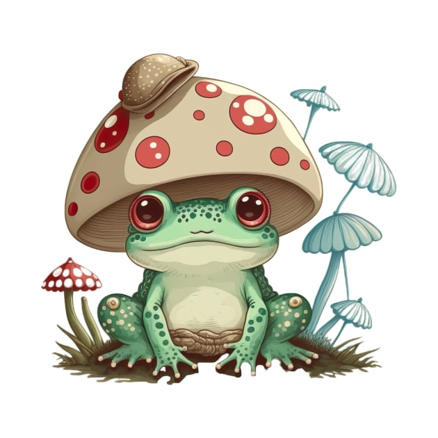 Kawaii Frog With Mushroom And Toadstools by WhispersOfColor