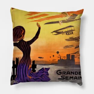 Vintage Travel Poster France Grande Semaine dAviation Pillow