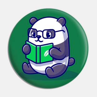 Cute Panda Reading Book Cartoon Pin