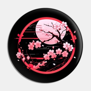 Retro Style Cherry Blossom Design v3.0 - Vintage Floral Art Pin