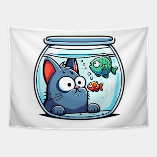 Cat and fish - cartoon style Tapestry