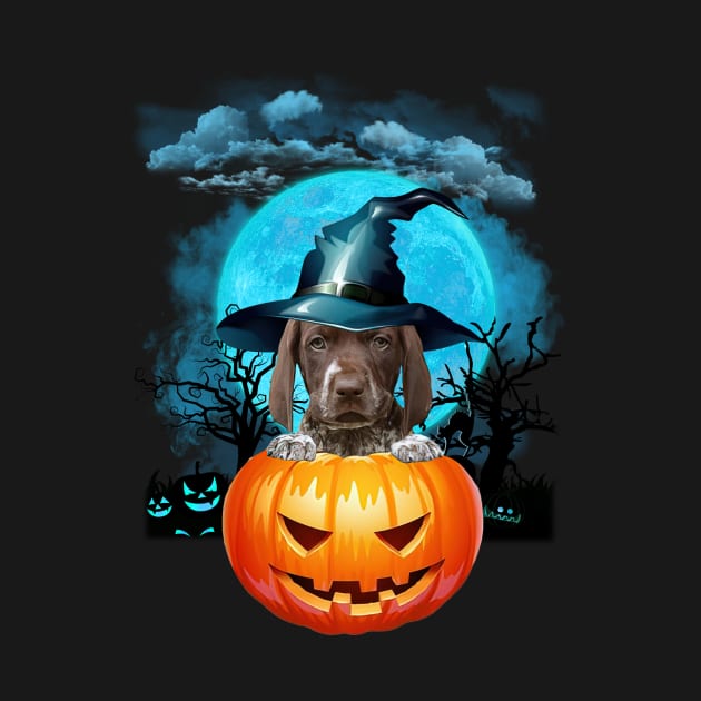 German Shorthaired Pointer Witch Hat Pumpkin And Blue Moon by Tagliarini Kristi