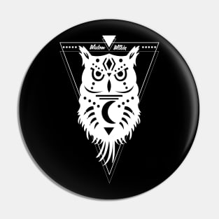 Owl Wisdom Within Geometrical White Pin