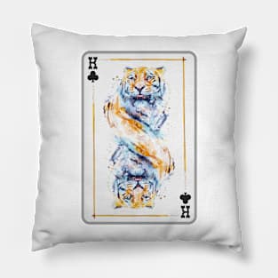 Tiger Head King of Clubs Playing Card Pillow