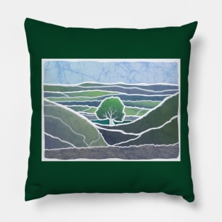 Batik style Sycamore Gap Tree Hadrian's Wall Hill Scotland England UK Pillow