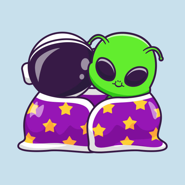 Cute Astronaut And Alien Wearing Blanket Together Cartoon by Catalyst Labs