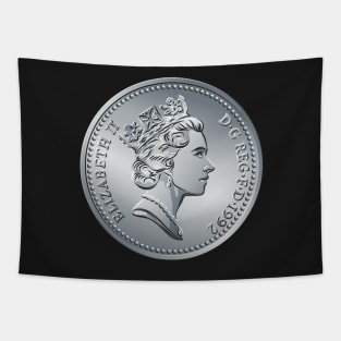 British coin 10 pence with Queen Elizabeth II Tapestry