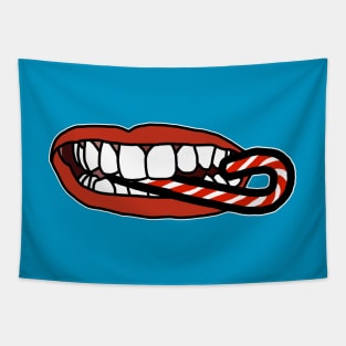 Mouth Eating Christmas Candy Cane Tapestry