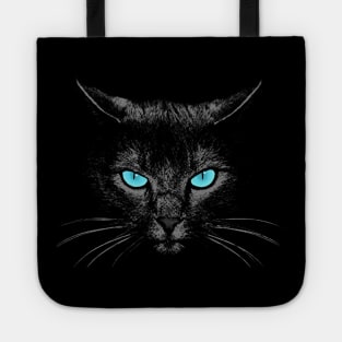 Black cat face evil blue eyes Tote