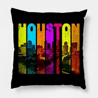 Retro Houston Texas Cityscape Skyline Pillow