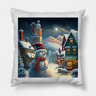 Christmas Town - Cartoon Snowman Pillow