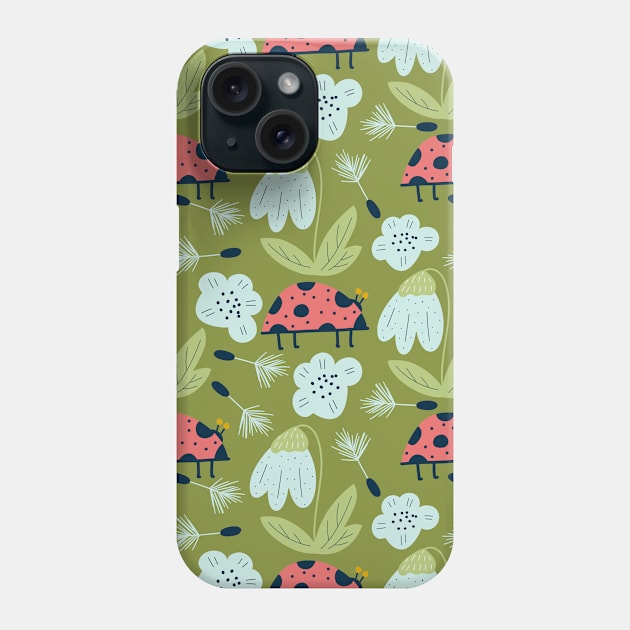 Scandinavian Spring Flowers with Ladybugs Phone Case by jodotodesign