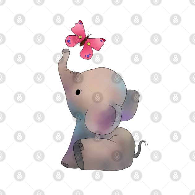 Elefant mit rosa Schmetterling by Blumchen