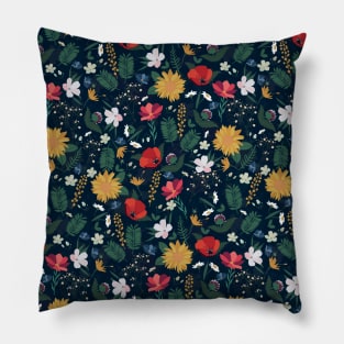 Pretty Colorful Wild Floral Blue Design Pillow