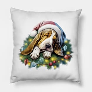 Lazy Basset Hound Dog at Christmas Pillow