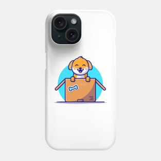 Cute Dog Playing In The Box Cartoon Vector Icon Illustration Phone Case