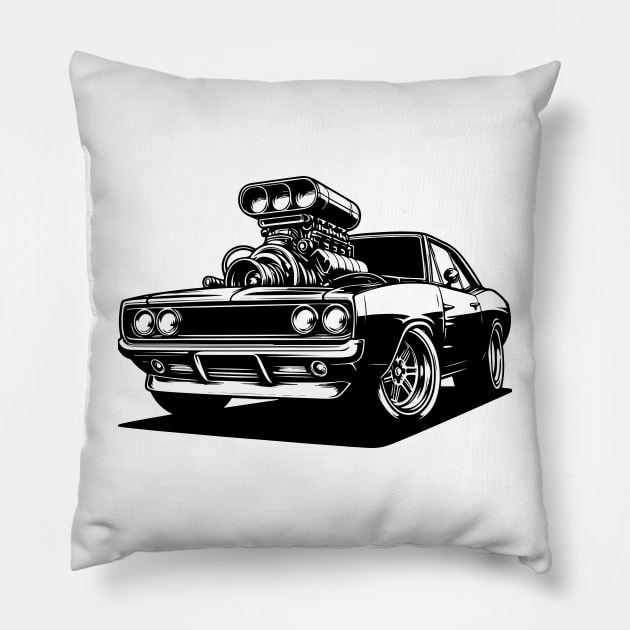 dodge charger with big turbo Pillow by raventink