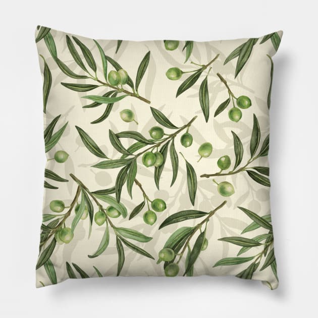 Olive branches watercolor 2 Pillow by katerinamk