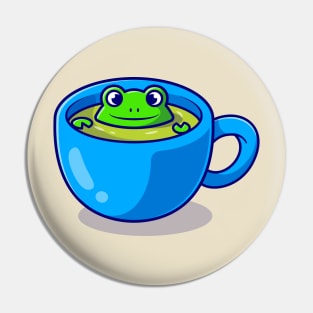 Cute Frog In Green Tea Cup Cartoon Pin