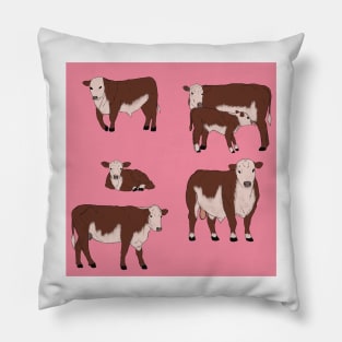 Hereford Cattle Pattern Pink Pillow