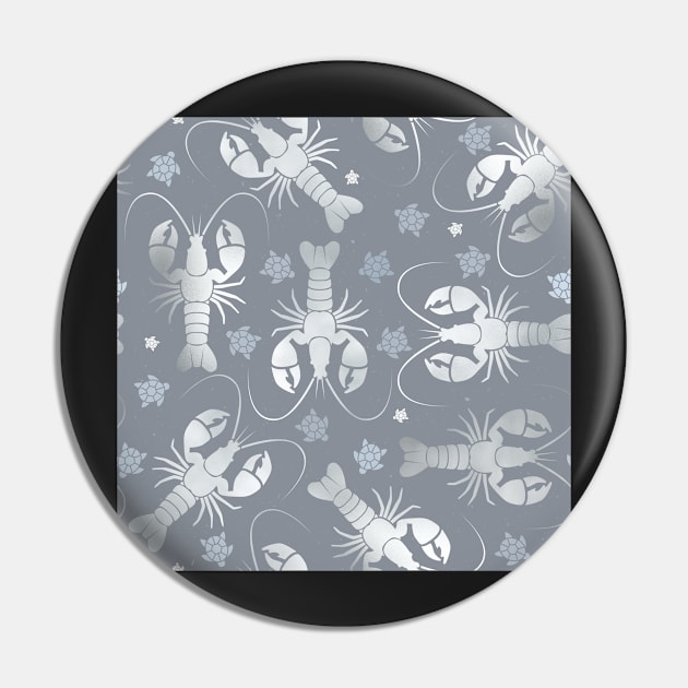 lobster love silver on grey-blue Pin by colorofmagic