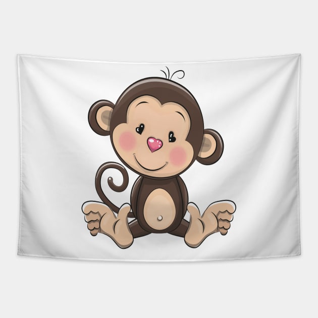 Monkey Cute Kawaii Cartoon Tapestry by ProjectX23Red