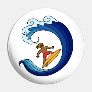 Surfer on blue wave sea ocean. Summer outdoor sport activity concept. Pin