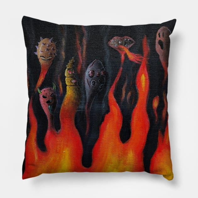 Fire Making Evil Faces Pillow by ManolitoAguirre1990