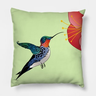 Hummingbird Tribal Tattoo Style Orange Flower Pillow