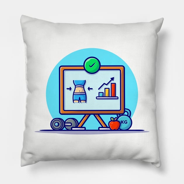 Diet Statistic and Dumbbell, Apple Cartoon Vector Icon Illustration Pillow by Catalyst Labs