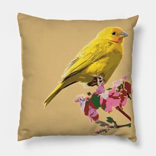 Saffron Finch on flowers Pillow