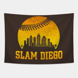 San Diego Vintage City Skyline Baseball Slam Diego Gameday Tapestry