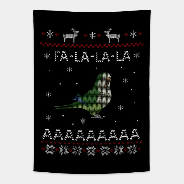 FA LA LA Ugly Christmas Green Monk Parakeet Tapestry by FandomizedRose